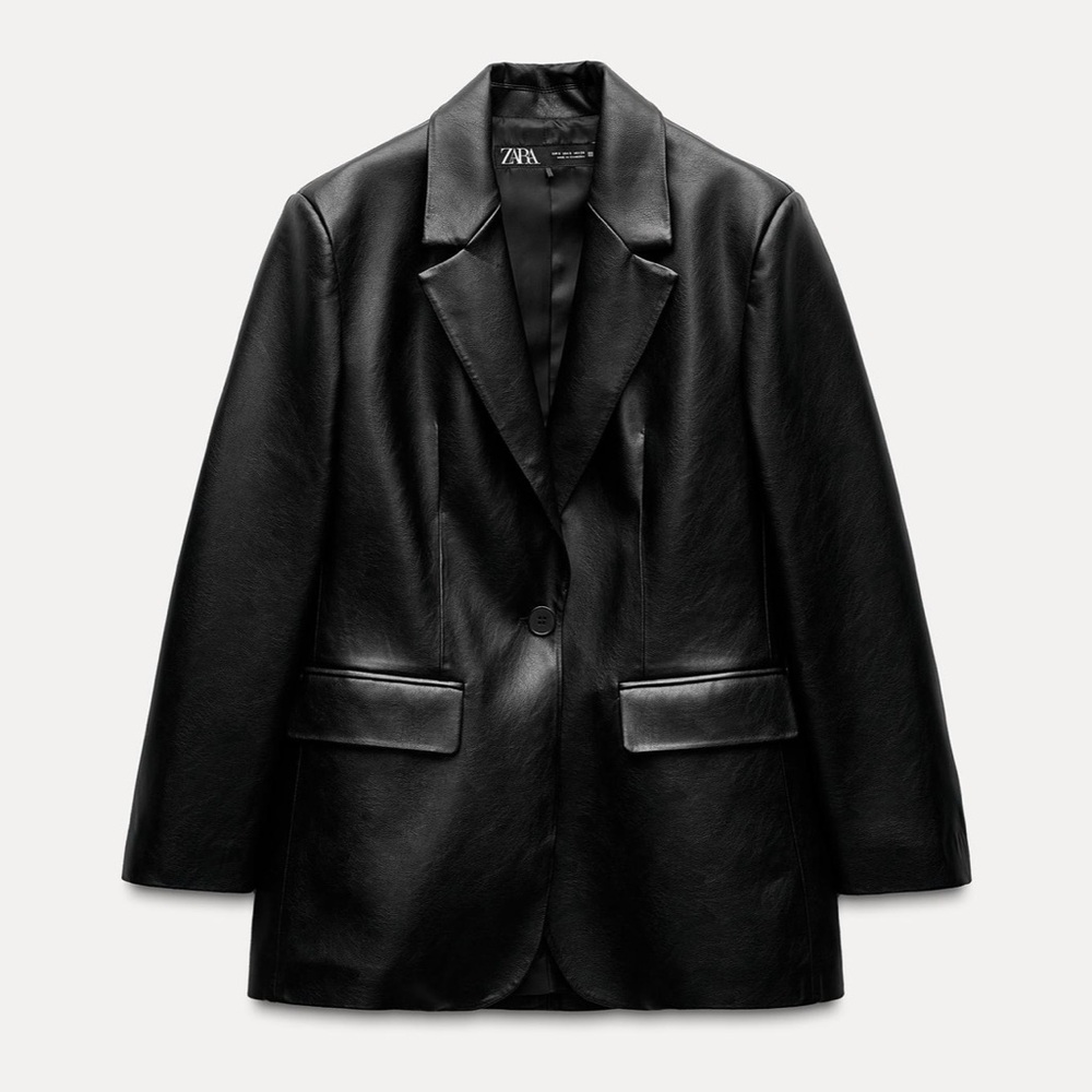 Zara Faux Leather Blazer with Shoulder Pads